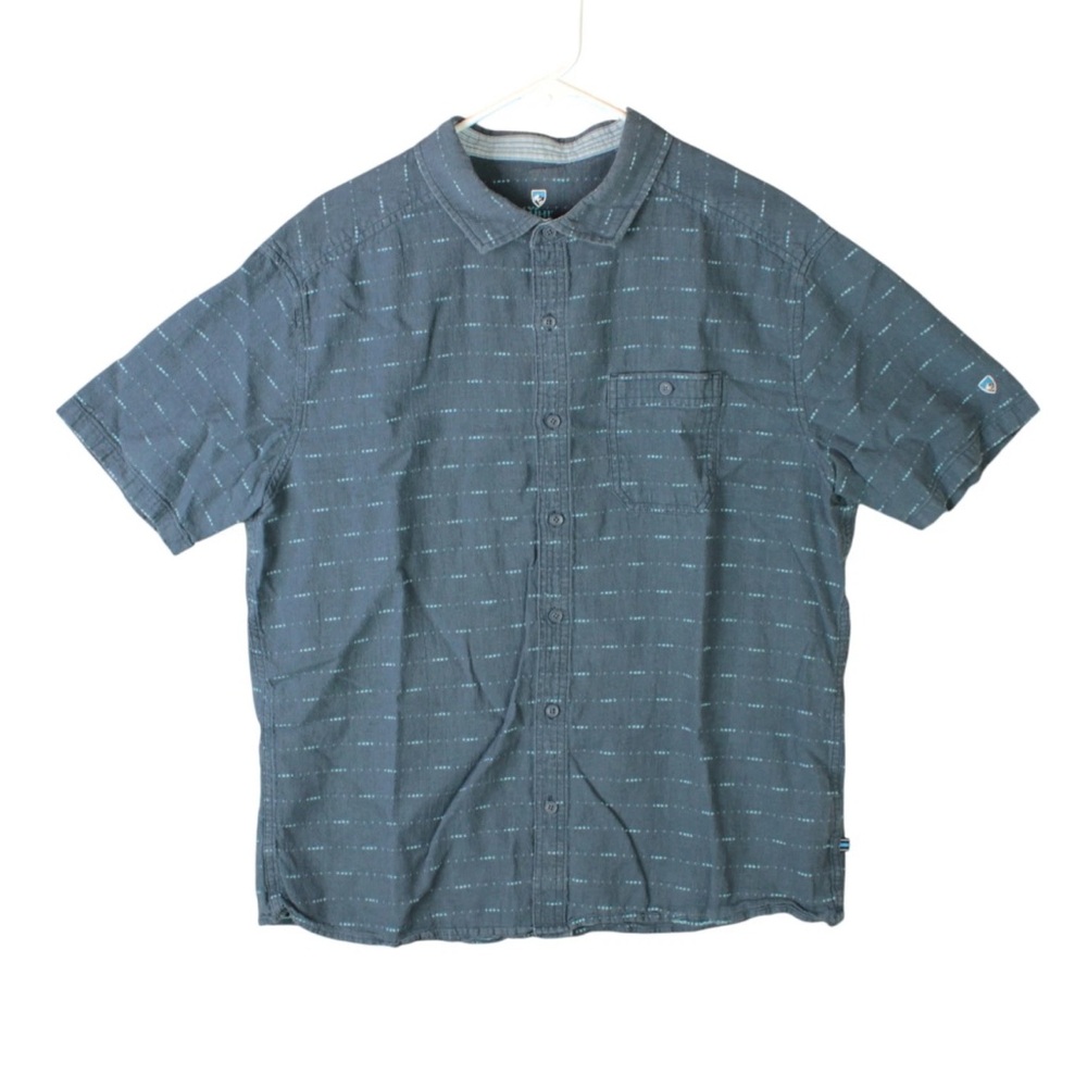 Kuhl Shirt Mens XL Blue Short Sleeve Button Up Shirt Outdoor Linen Blend